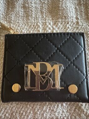 Badgley Mischka Black Quilted Card Wallet with Gold Hardware